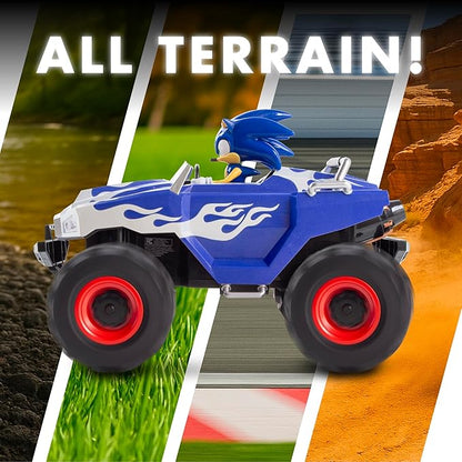 NKOK RC Sonic Racing CrossWorlds Monster Truck Sonic Ready-to-Run 2.4GHz Remote Control Toy Turbo Boost Wheelie &amp Donut Action All-Terrain Off-Road Ages 6+ Fun Gift for Kids Toy Award Win