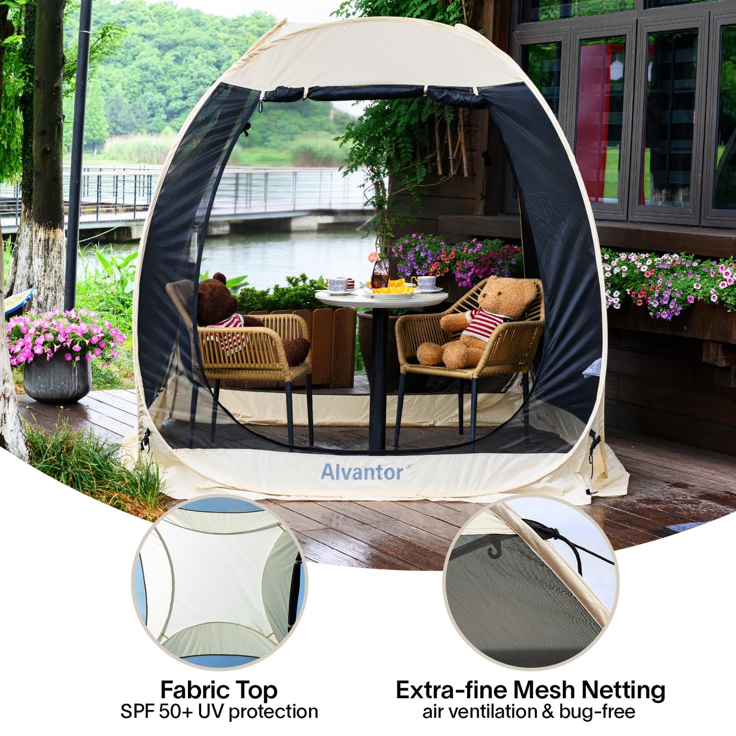 Alvantor® Screen House Gazebo, Pop Up Igloo Screened Canopy Tent with Mosquito Netting Sides,Instant UV Resistant Sun Shelter for Garden,Patio,Backyard,Beige 6 x6 FT