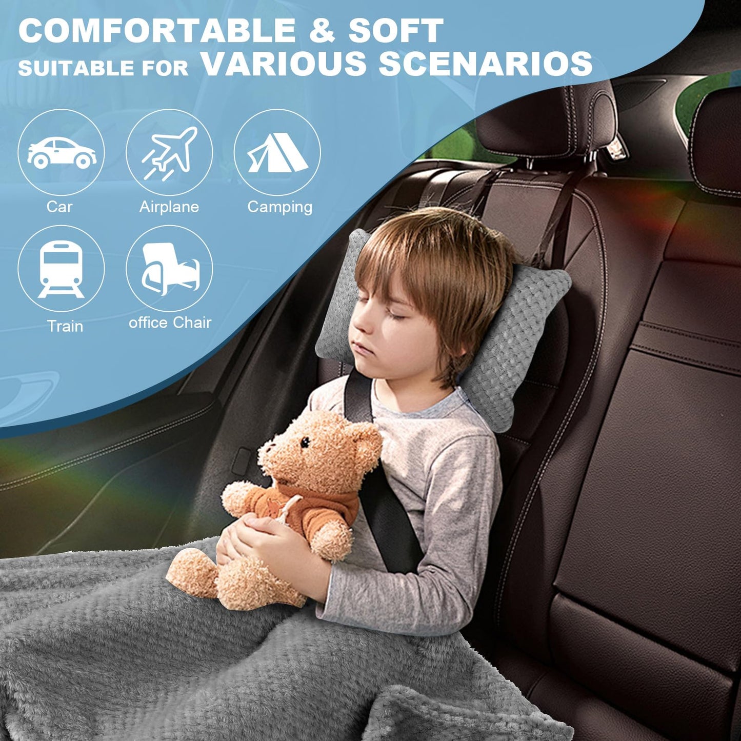 Nenolix Travel Blanket Airplane Compact with Bag, Travel Essentials 3 in 1 Packable Airplane Blanket, Travel Pillow and Blanket Set, Inflatable Pillow, Luggage Sleeve & Backpack Clip (Light Grey)