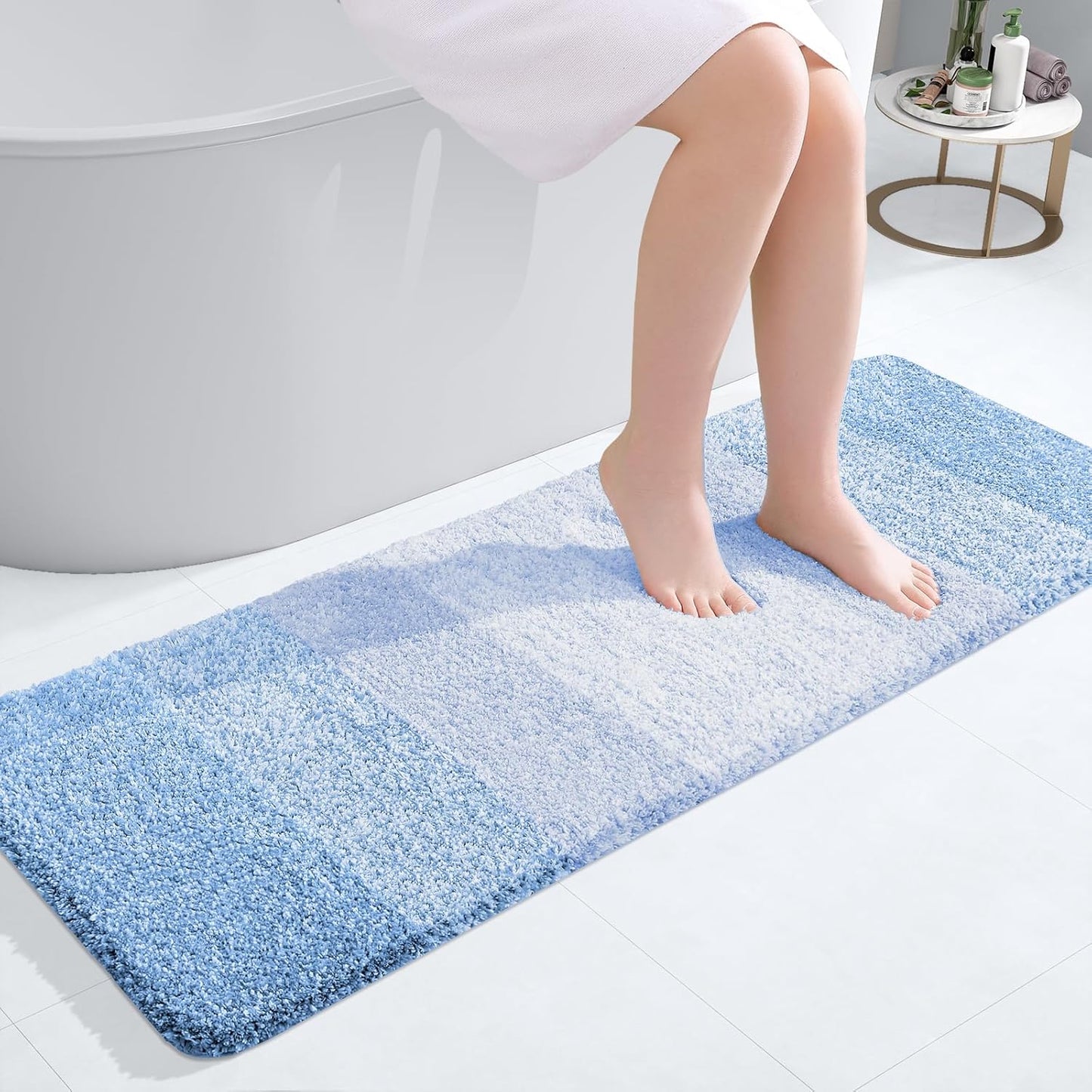 OLANLY Bathroom Runner Rug - Extra Soft Microfiber Mat | Quick Dry, Washable, 47x17, Light Blue