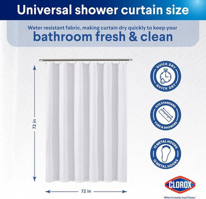 Clorox 2-in-1 Shower Curtain Liner - Durable Fabric with Weighted Magnets | 72" x 72" White