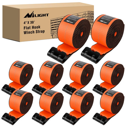 Nilight Truck Straps 4”×30’ Orange Heavy Duty Winch Straps with Flat Hook Break Strength 16800LBS WLL 5400LBS Cargo Straps for Flatbeds Trucks Trailers Farms Rescues Tree Saver (10PACK)