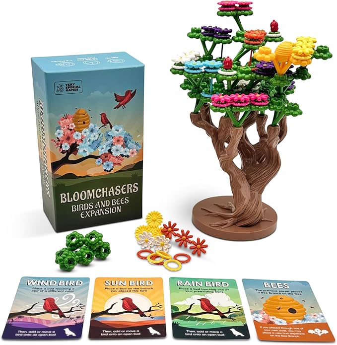Bloomchasers Birds and Bees Expansion Pack 3D Flower Stacking Tree Building Board Game for Families and Adults Light Strategy Beautiful Fun &amp Competitive 1-6 Players Age 12+