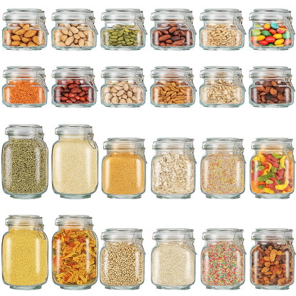 Maxdot 24 Pack Glass Mason Jar with Lid, 17oz 34oz 51oz 3 Size Airtight Food Storage Jar Set Square Food Storage Container for Kitchen Flour Grain Sugar Bean Canning Oat Coffee Pasta Snack Nut