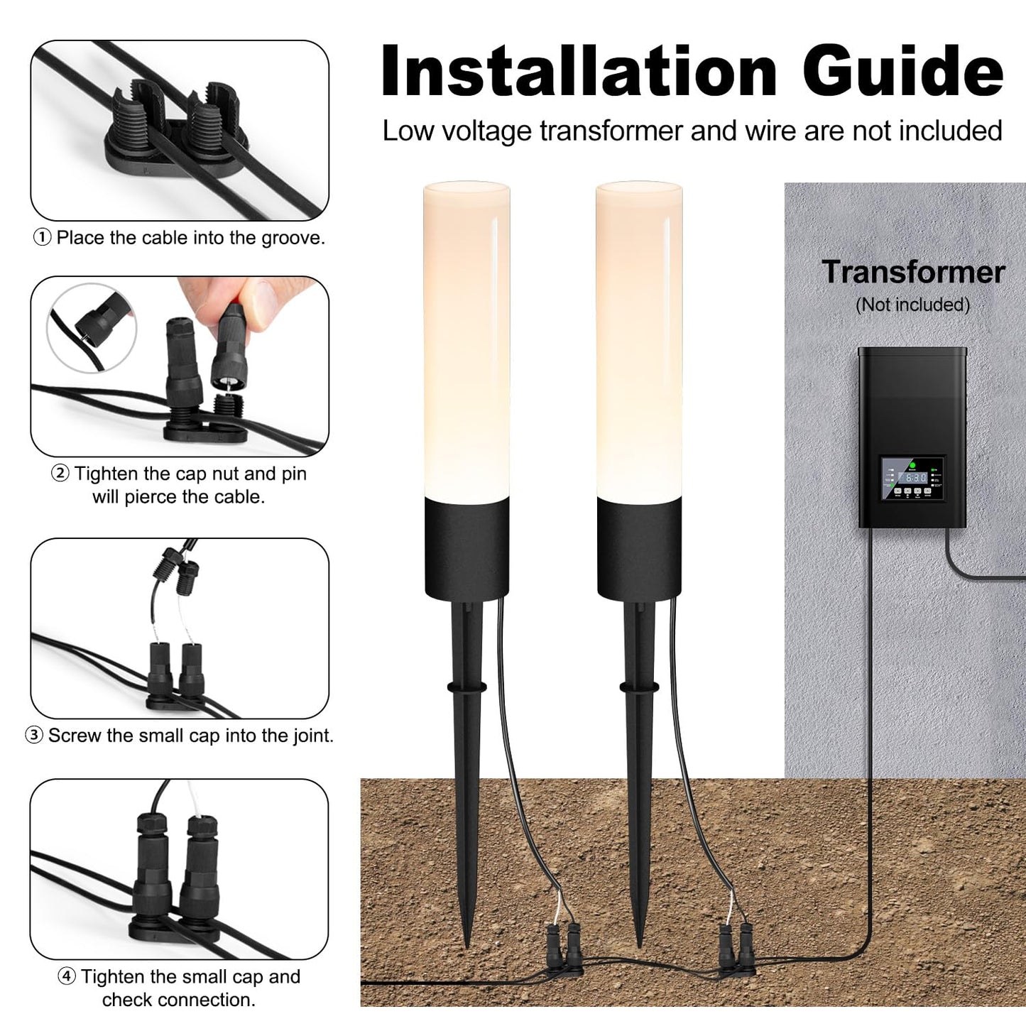 ALYFC 12 Pack Low Voltage Landscape Lighting Pathway Lights, 6W 300LM Landscape Lights 3000K Warm, IP65 Waterproof, Aluminum Outdoor Landscape Path Lights Wired for Walkway Yard Garden