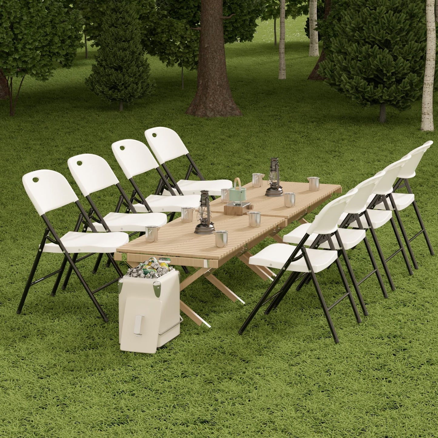 Nazhura 350 Weight Limit Heavy Duty Plastic Folding Chair with Reinfoced Steel Frame for Indoor and Outdoor, Wedding, Party, Restaurant, Meeting Room, Patio and Garden (6, White)