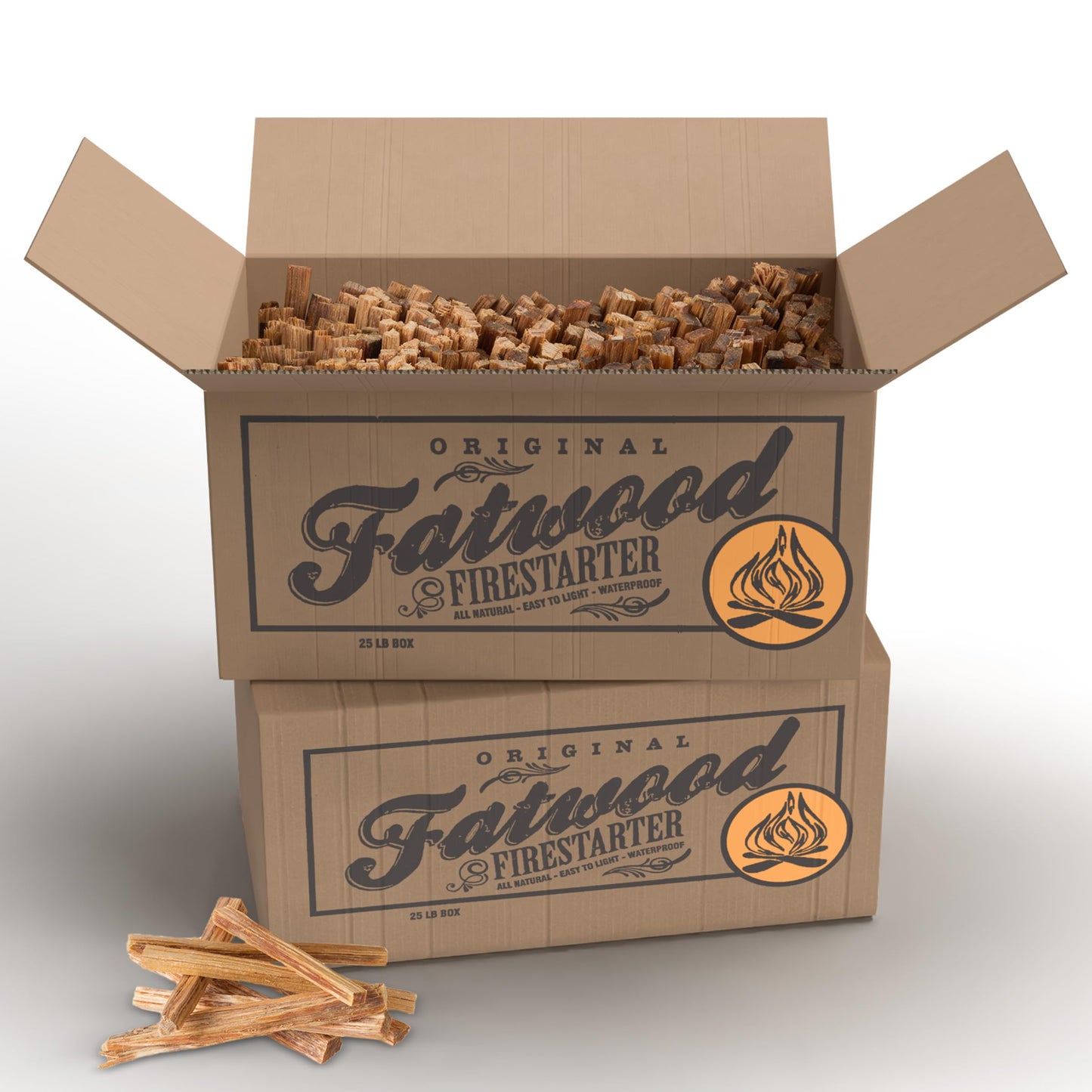 Fatwood Fire Starter Sticks 25-lb Box 2-Pack - Indoor or Outdoor 100% All Natural Pine Fire Starters for Campfires, Fireplace, Firepit, Wood Stove, or BBQ Grill - Kindling Wood Firewood by Pure Garden