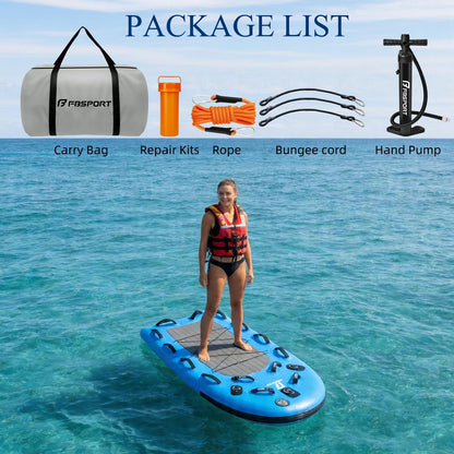 FBSPORT Inflatable Water Rescue Sled, Drop-Stitch PVC Rescue Board Floating Dock Platform Mat with Rapid Inflation, Portable 73"x39" Emergency Sled for Lakes, Oceans, Rivers, Surfing, Divers