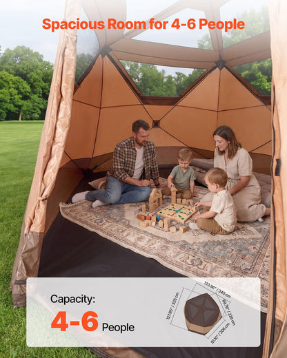 VEVOR Camping Tent, 6 Person Pop Up Instant Cabin Tent with Rainfly, Mesh Side & Top Windows, 60 Second Easy Setup, Portable Waterproof Cabin Hub Tents with Carry Bag for Family Outdoor Camping Hiking