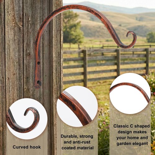 Feed Garden 8-Inch Decorative Hanging Plant Brackets - 2 Pack for Outdoor Use | Antique Bronze Finish