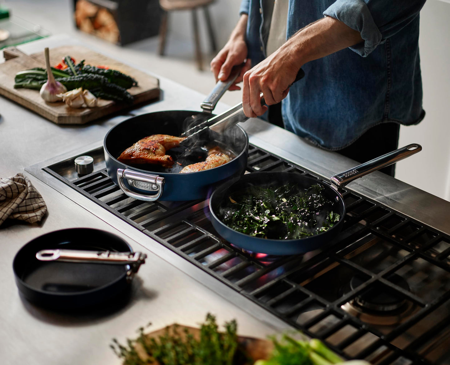 Joseph Joseph Space 12" Nonstick Frying Pan Skillet with Folding Handle, Ceramic Coating, Induction & Oven Safe