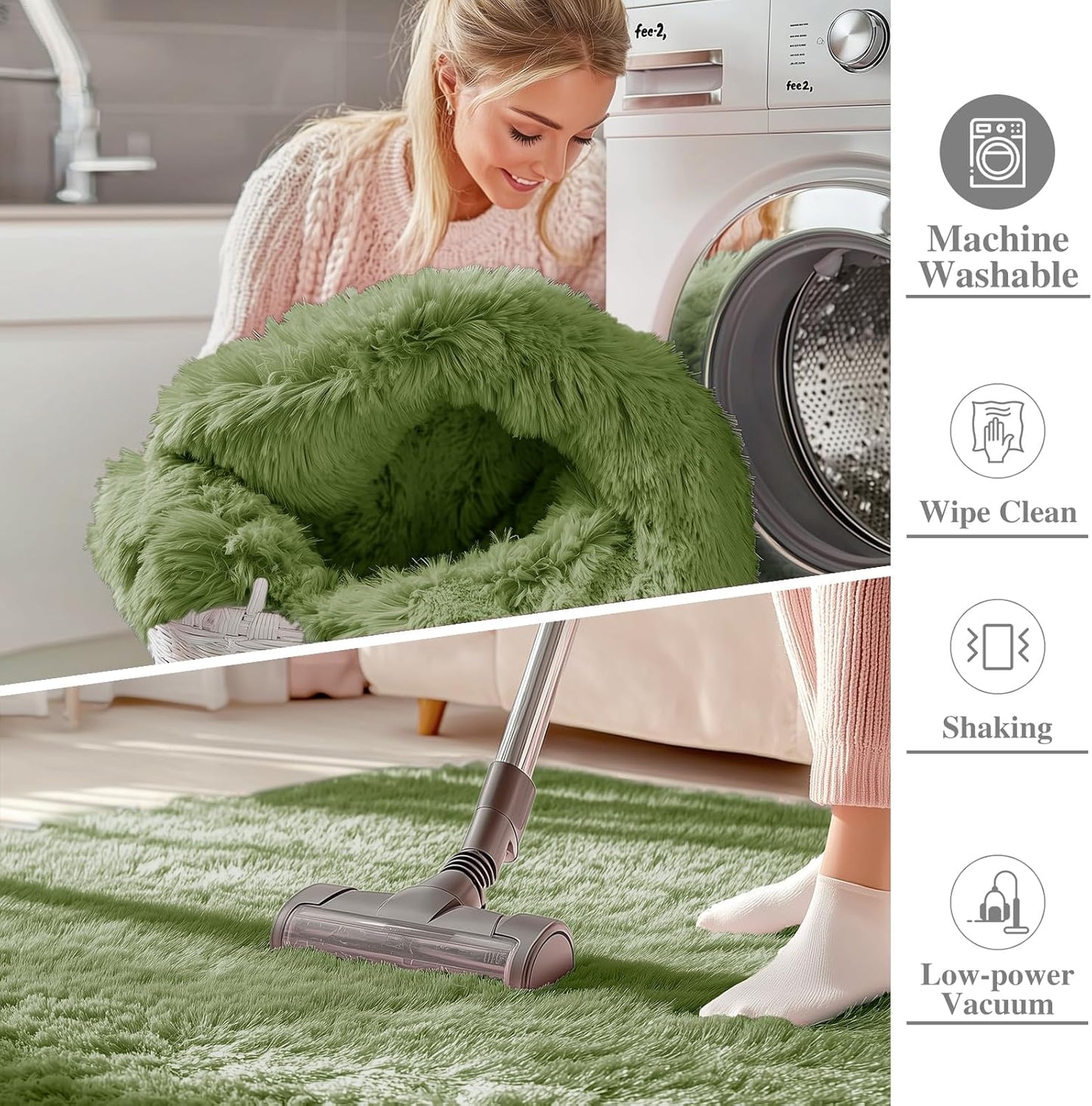OLANLY Large Area Rug - Soft Fluffy Shaggy Carpet for Living Room & Bedroom | Machine Washable, Green