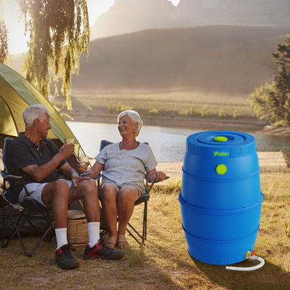 EJWOX 50 Gallon Blue Water Storage Barrel, BPA-Free Rainwater Collection Drum with Spigot, Stackable UV-Resistant Durable PP (Polypropylene) Barrel for Emergency Drinking Water & Gardening