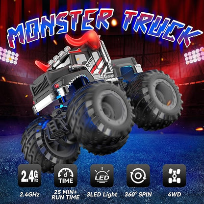 Remote Control Car 2.4GHz Monster Trucks Toys with Light Spray Birthday Gift for Kids 3 4 5 6 7 8 All Terrain RC Cars Toddler Toys for Boys Girls 3+ Year Old (Bull)