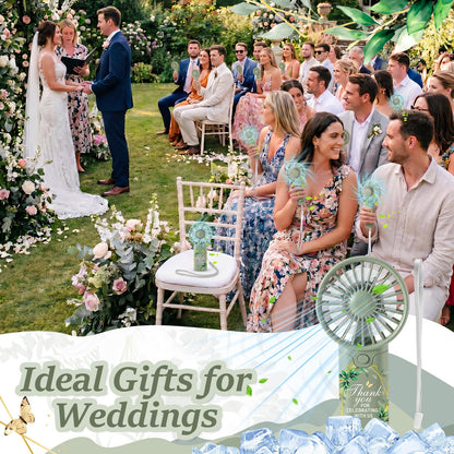 VIHOSE 50 Pcs Mini Wedding Handheld Fan for Guests Bulk Portable Electric Personal Fans with Thank You Print for Guest Summer Outdoor Bridal Shower, Battery Not Include(Boho Floral,Sage Green)