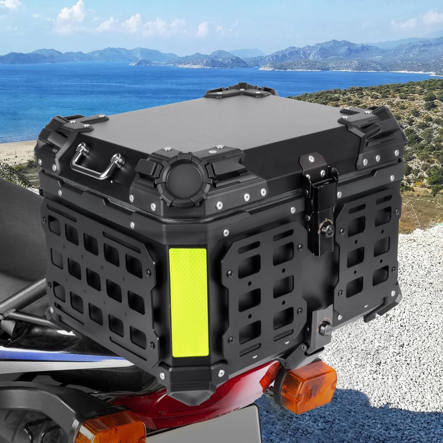 GEARZONE 55L Motorcycle Top Case with Molle Panel Universal Motorcycle Top Box for Motorcycles Suitable for Stowing Helmets and Luggage