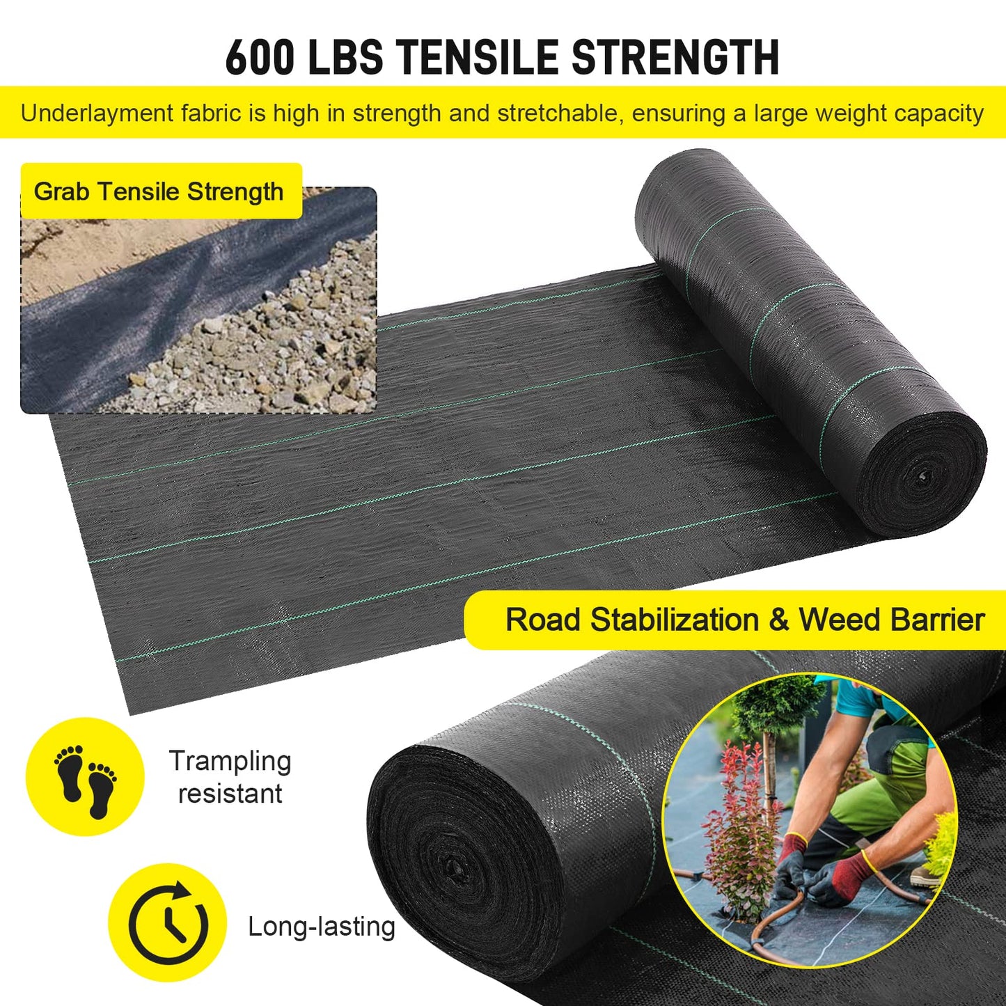 Driveway Fabric, 13x115 ft Commercial Weed Barrier, Heavy Duty 5oz French Drain Fabric for Erosion Control, Landscape Projects