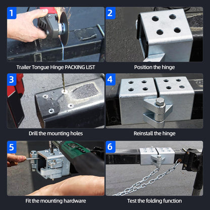 Folding Trailer Tongue Kit, 3 x 3 Inch Bolt-On Heavy Duty Tongue Hinge, 5,000 LBS Load Capacity, Trailer Tongue Hinge for RV, Utility, Boat & Cargo Trailers, Save Storage Space