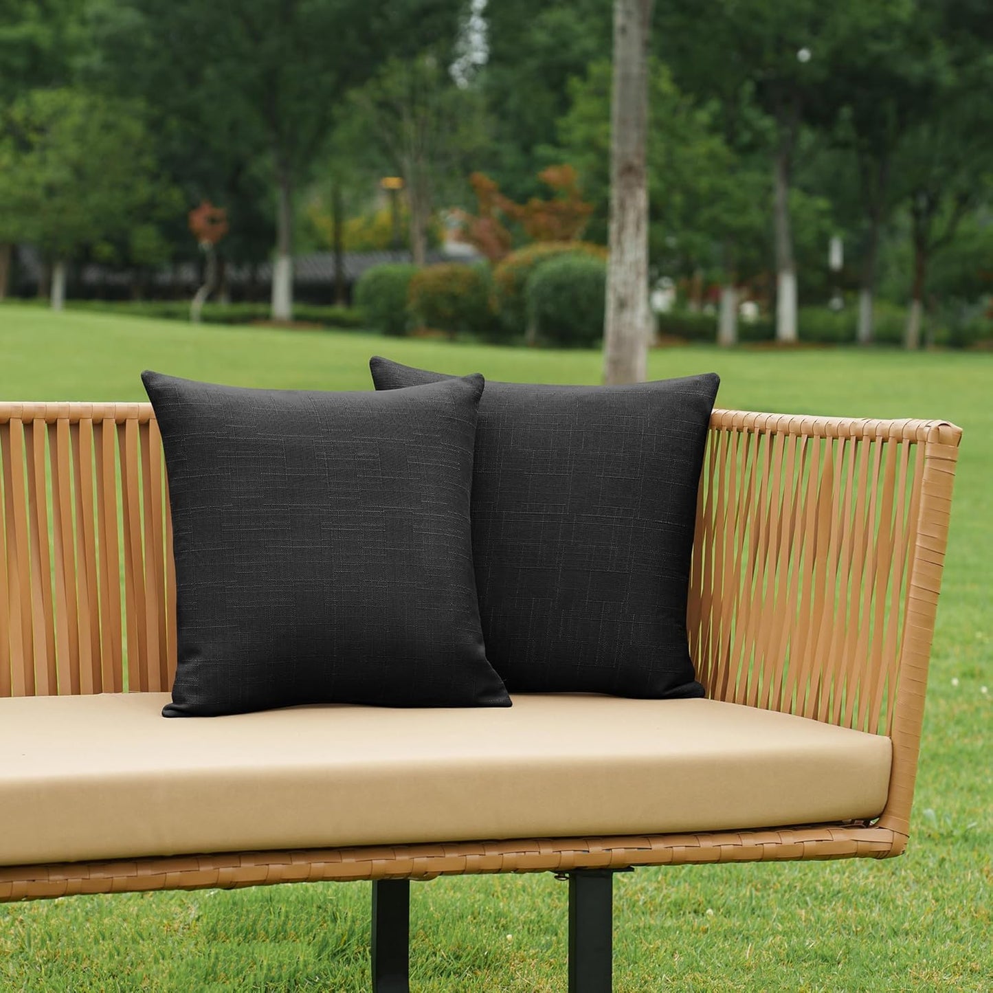NiNi Decorative Outdoor Pillow Covers - Waterproof Linen Cushion Shams | Set of 2, 18x18 Inch, Black