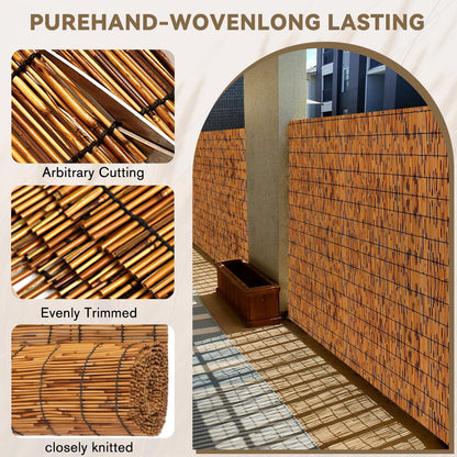 KOIUEYW Bamboo Reed Fencing, Light Russet Bamboo Fence Rolls 6 Feet High, Decorative Privacy Screen Reed Curtains for Patio Balcony Garden Backyard Outdoor, 6 x 16 FT