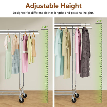 Heavy Duty Rolling Clothes Rack, 620 LBS Load Double Rod Adjustable Garment Rack with Storage Shelves & Lockable Wheels, Portable Clothing Rack for Hanging Clothes for Bedroom, Laundry Living Room