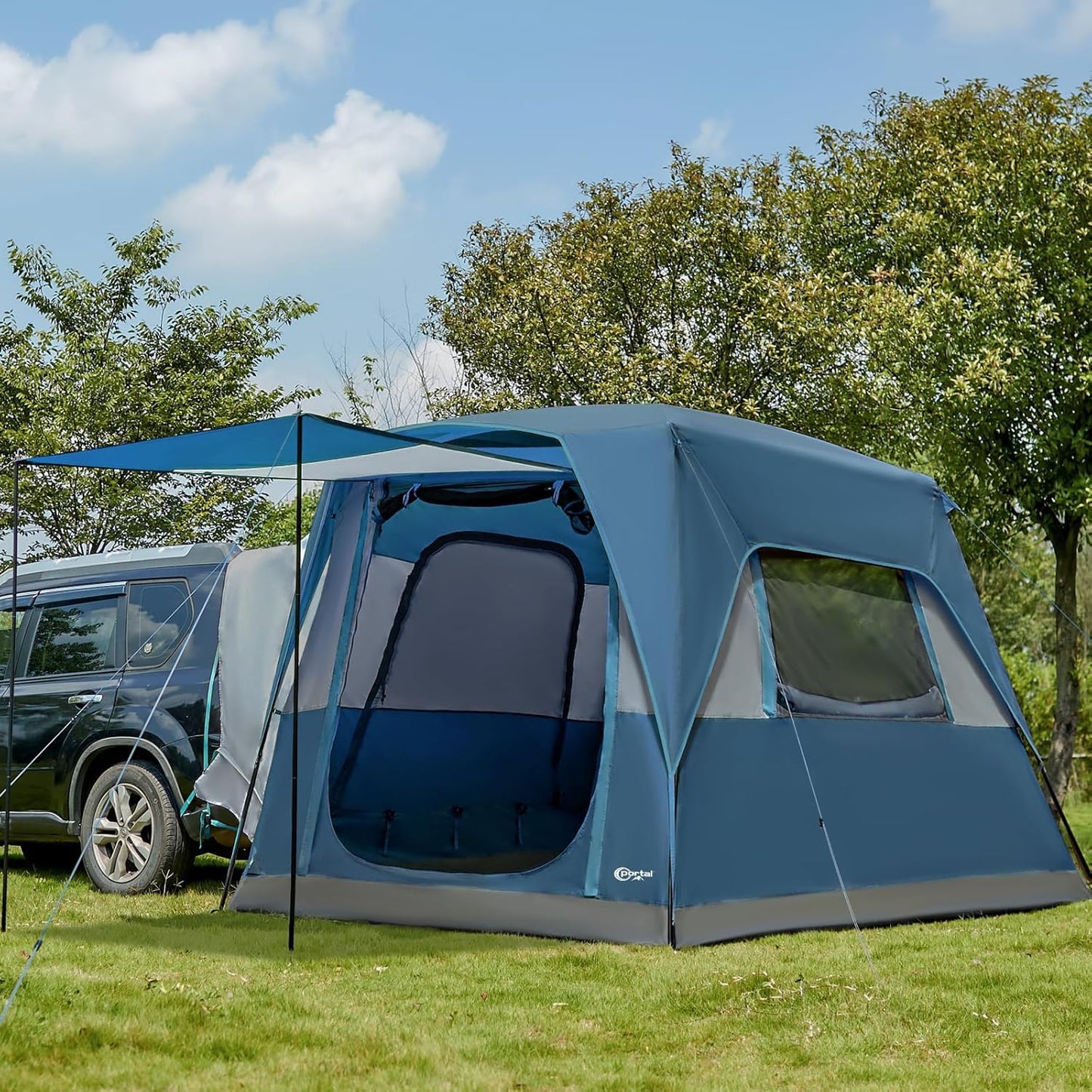 Portal 5-Person SUV Tent with Porch, Blue, Water-Resistant & Windproof, Spacious Car Camping Tent, Fits SUVs, MPVs, Vans & Pickups