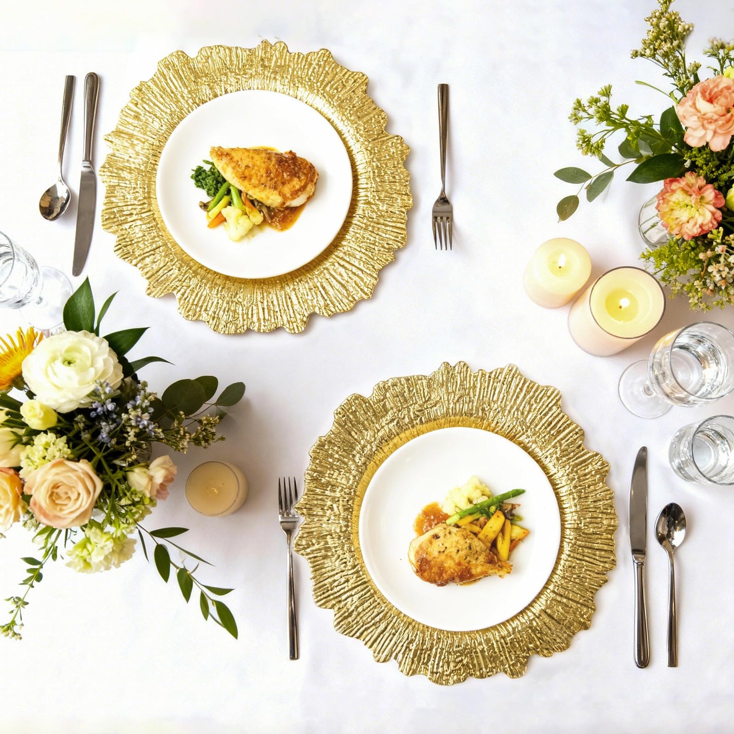 ZHTLTHZ 120-Pack 13" Gold Beaded Charger Plates – Disposable/Reusable Plastic Round Dinner Chargers, Prevents Food Overflow, Elegant Wedding Tableware, Formal Party Holiday Decor