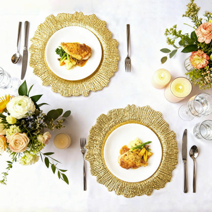 ZHTLTHZ 120-Pack 13" Gold Beaded Charger Plates – Disposable/Reusable Plastic Round Dinner Chargers, Prevents Food Overflow, Elegant Wedding Tableware, Formal Party Holiday Decor