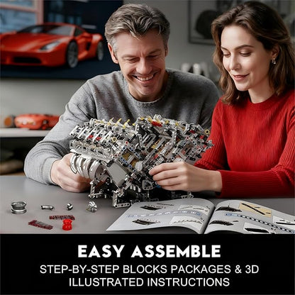 Mould King 10219 V8 Engine Model Kit - Build Your Own Supercar Model Engine STEM Engineering Building Blocks Sets with Motor 8-Cylinder Engine Building Kits for Teens Adults(2718 Pieces)