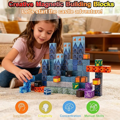 Magnetic Blocks Building Cubes Toys for Kids Ages 3+ 160 PCS Strong Magnetic STEM Sensory Stacking Blocks Educational Learning Toys Birthday Festival Gifts for Boys Girls with Storage Bag