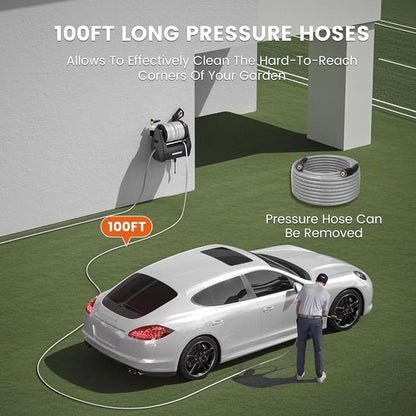 Giraffe Tools Grandfalls Electric Pressure Washer - 2900 PSI, 100ft Hose, Automatic Rewind | Dark Silver