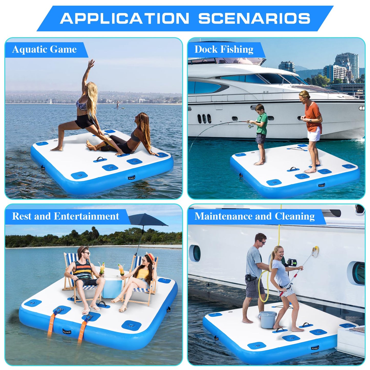 ROMELANDS Inflatable Floating Dock, Swim Platform Floating Island Raft, Large Air Mat Inflatable Water Pad with None-Slip Surface for Lake Pool Beach Ocean