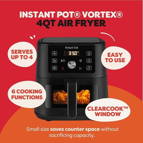 Instant Pot 4Qt Vortex Mini Air Fryer - 6-in-1 Versatility with Custom Programs | Black, 4 Quarts