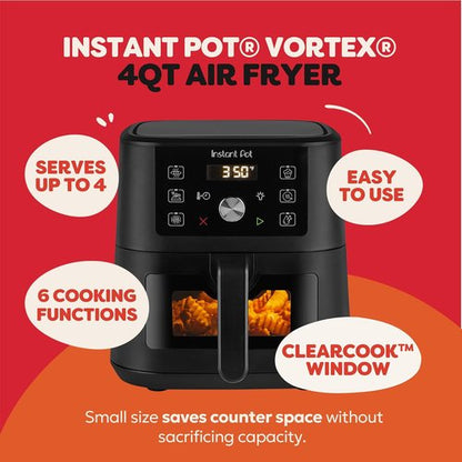 Instant Pot 4Qt Vortex Mini Air Fryer - 6-in-1 Versatility with Custom Programs | Black, 4 Quarts