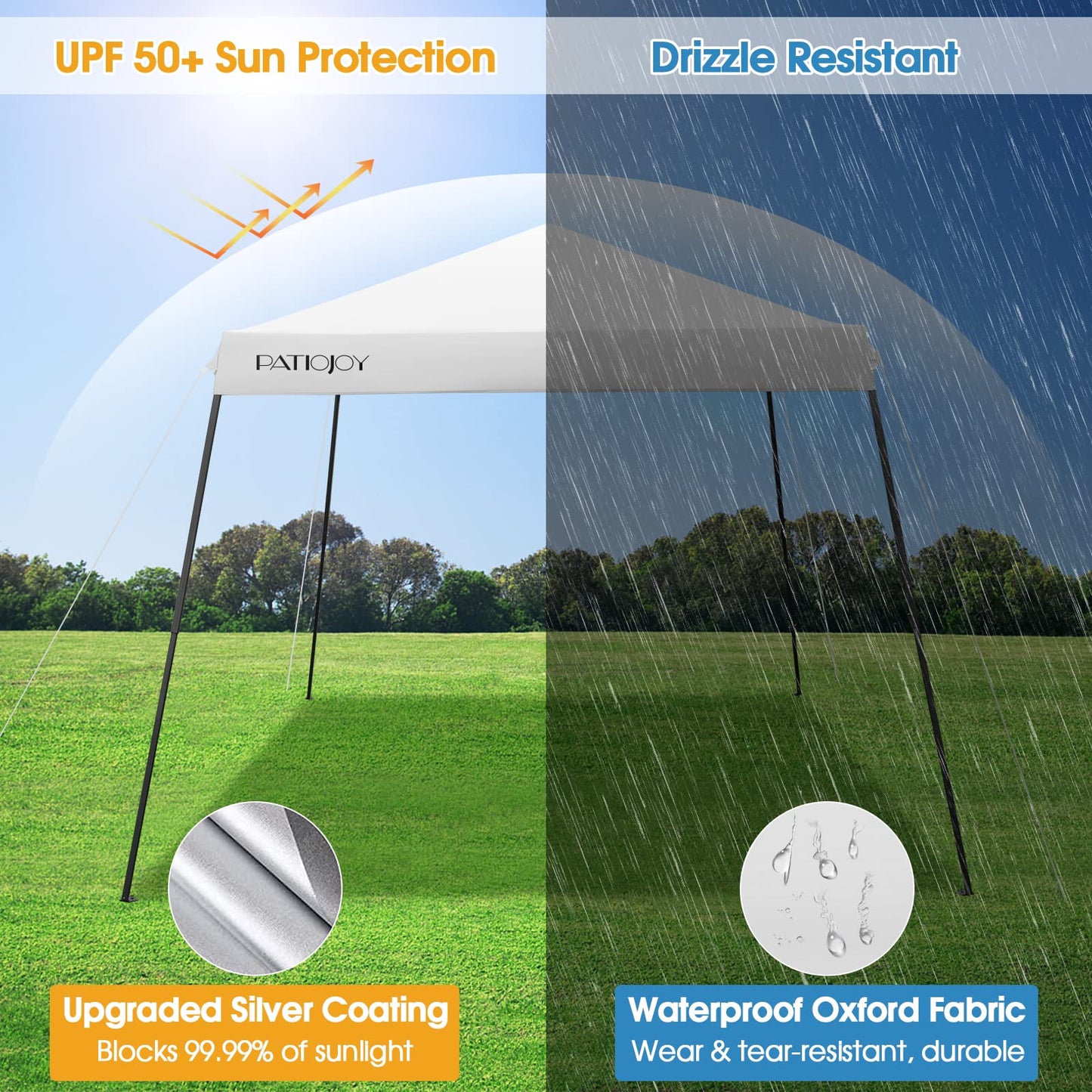 Tangkula 10x10 Ft Pop Up Canopy with Netting, Slanted Leg Outdoor Canopy with Roller Bag, 4 Sand Bags, 8 Stakes, 4 Ropes, Instant Canopy Tent with Easy Set-up Center Lock for Patio (White)