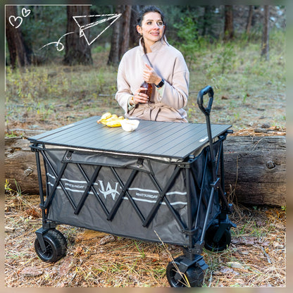 Whitsunday Heavy Duty Collapsible Wagon Cart,440Lbs Folding Outdoor All Terrian Wheel Utility Camping Park Wagon Cart with Table Grey