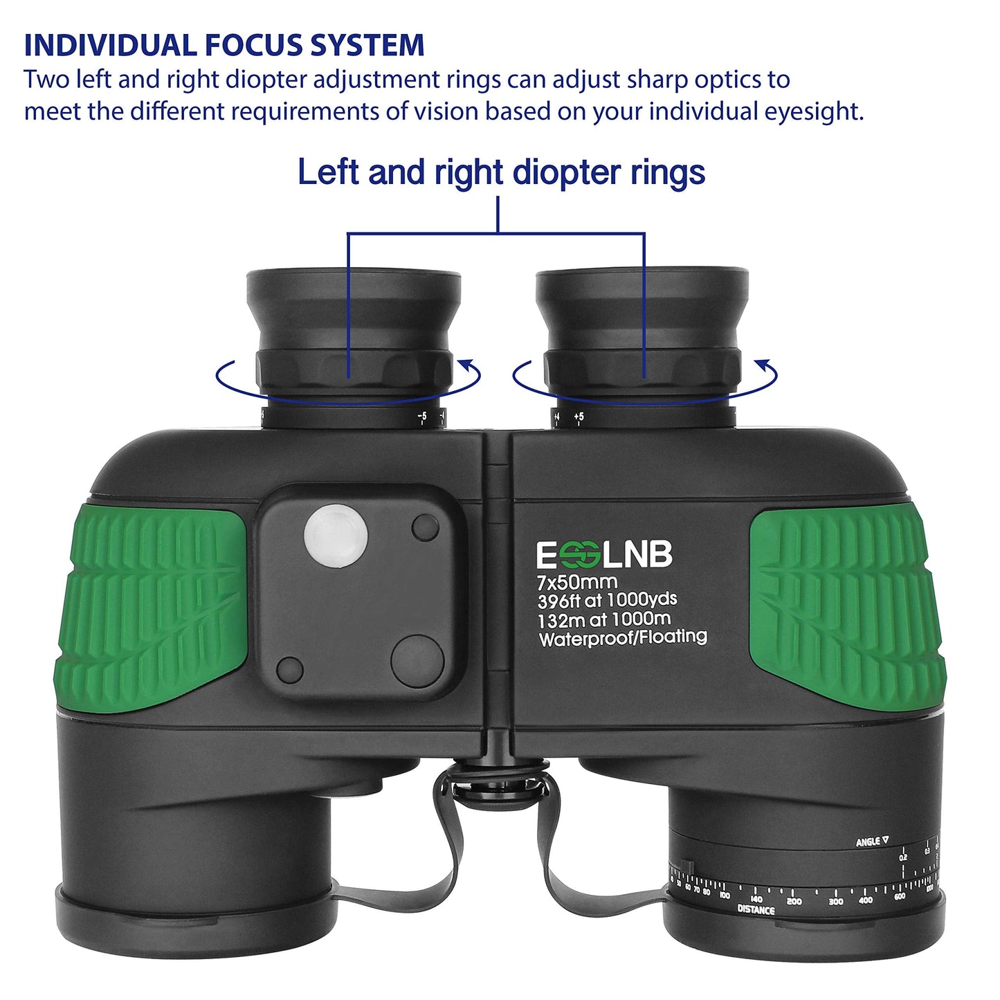 ESSLNB 7X50 Marine Binoculars IPX7 Waterproof Binoculars for Boating with Illuminated Rangefinder and Compass BAK4 Prism FMC Military Floating for Navigation Hunting w/Bag and Strap
