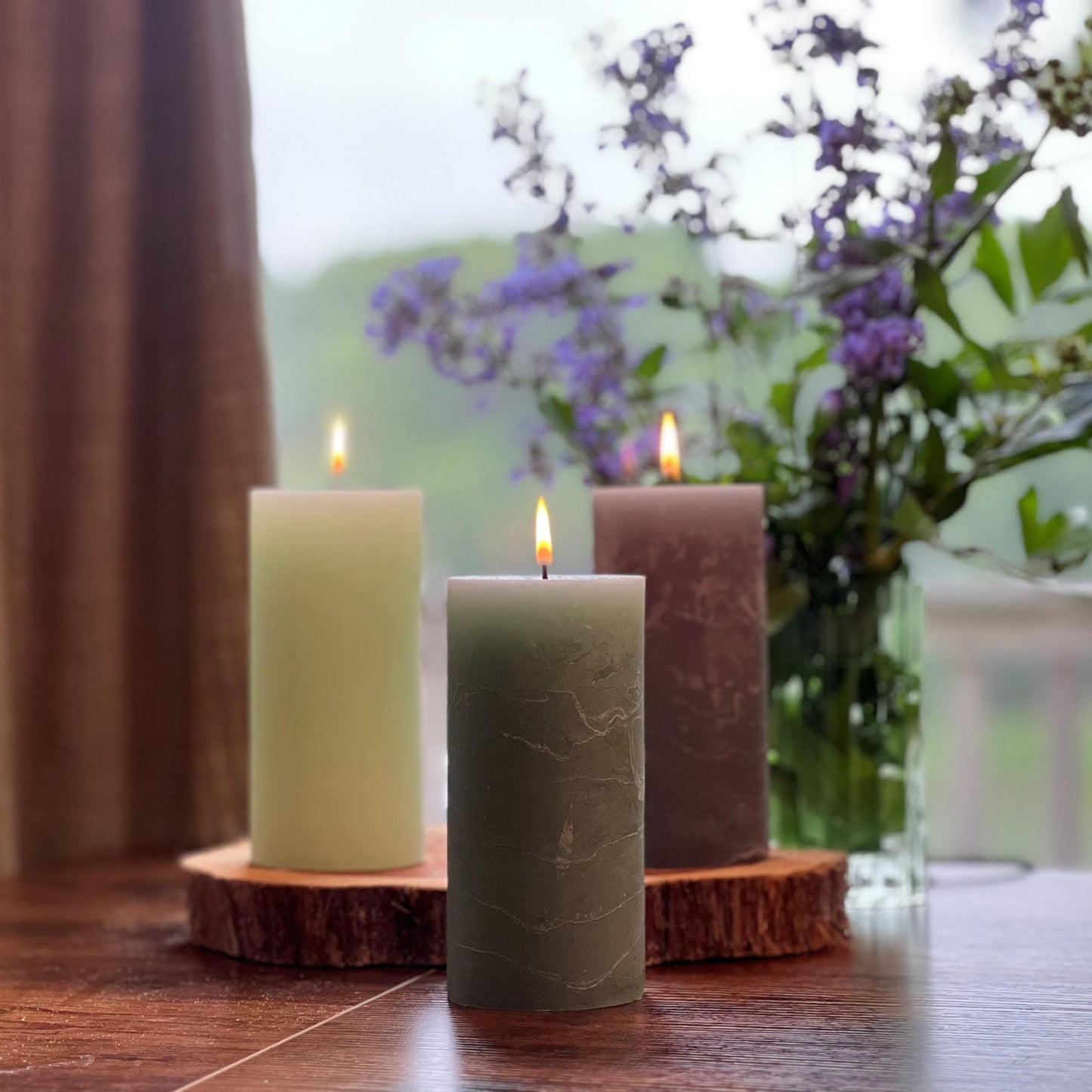 WHW Whole House Worlds 3 Pillar Candle Set, Paraffin Wax, 68 Hours Burn Time, Cotton Wick, 6 Inches, Neutral Shades of Marbled Sage Green, Pale Celadon,Pastel Green
