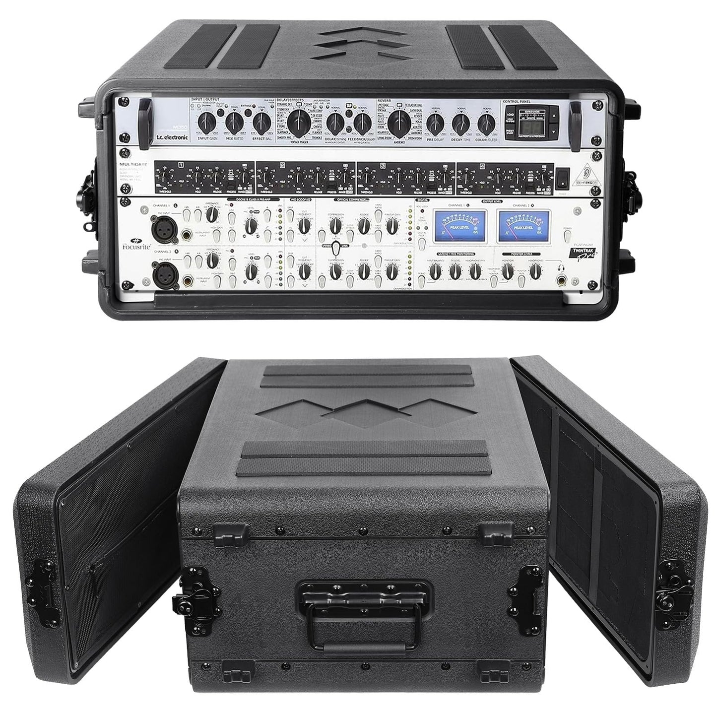 Diandian 4U Rack Case Shallow 16" Depth, 19" Rackmount Flight Case, Watertight Dust-Proof, Shock Mount for Amplifier, Pro Audio, DJ Mixer, Effects with Microphone Compartments
