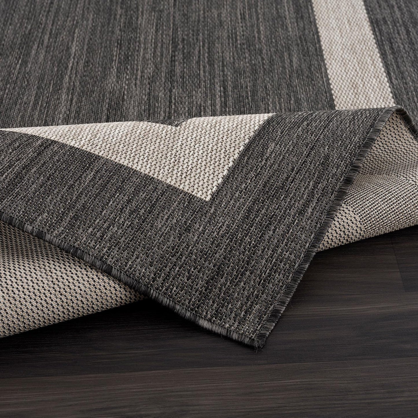 CAMILSON Outdoor Rug 8x10,Modern Outside Rugs for Patios Porches Waterproof Durable Washable Non-Shedding, Easy-to-Clean Indoor Outdoor Area Carpet (8 x 10, Bordered - Dark Gray/Light Gray)