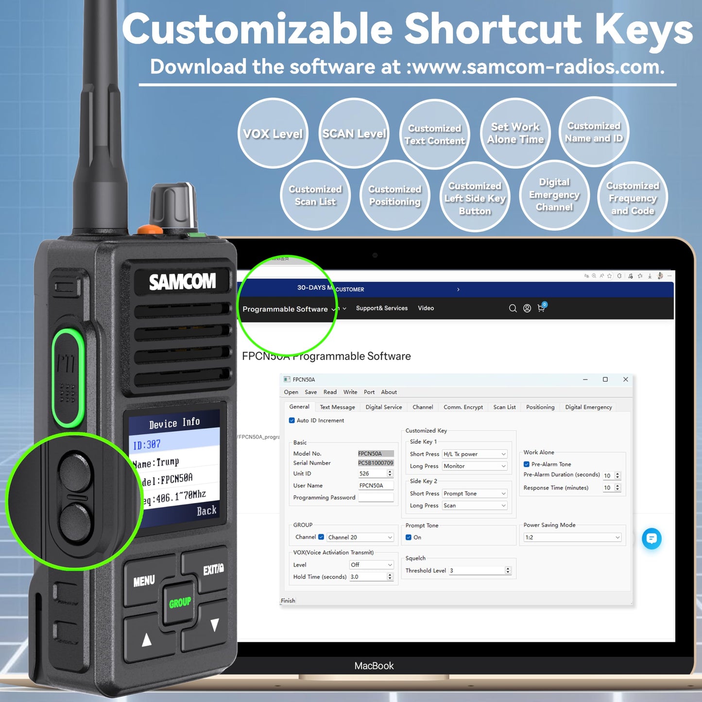 SAMCOM Digital Analog Dual Mode Radio, IP67 Waterproof DMR Walkie Talkie with Customised Radio's Name and ID, GPS, SMS Messaging, Group Call & Call Logs,Time Zone for Business Industrial Security