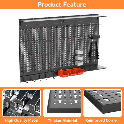 WALMANN 113 PCS Pegboard Wall Organizer Kit with Pegboard Hooks, Bins, Shelves, Pegboard Tools Storage System for Garage, Workbench, Modular Peg Board Tool Organizer Board with Hooks(Black)
