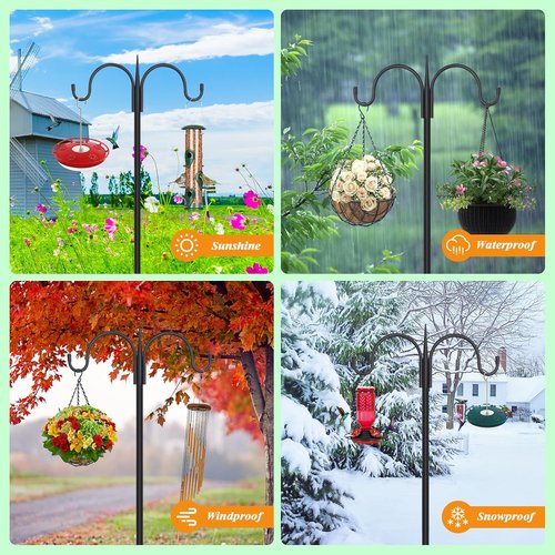 Feed Garden Adjustable Double Shepherd's Hook - 76 Inch Heavy Duty Bird Feeder Pole | 5 Prong Base for Hanging Plants & Lanterns (2 Pack)