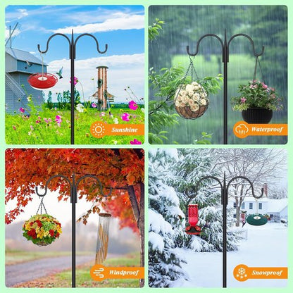 Feed Garden Adjustable Double Shepherd's Hook - 76 Inch Heavy Duty Bird Feeder Pole | 5 Prong Base for Hanging Plants & Lanterns (2 Pack)