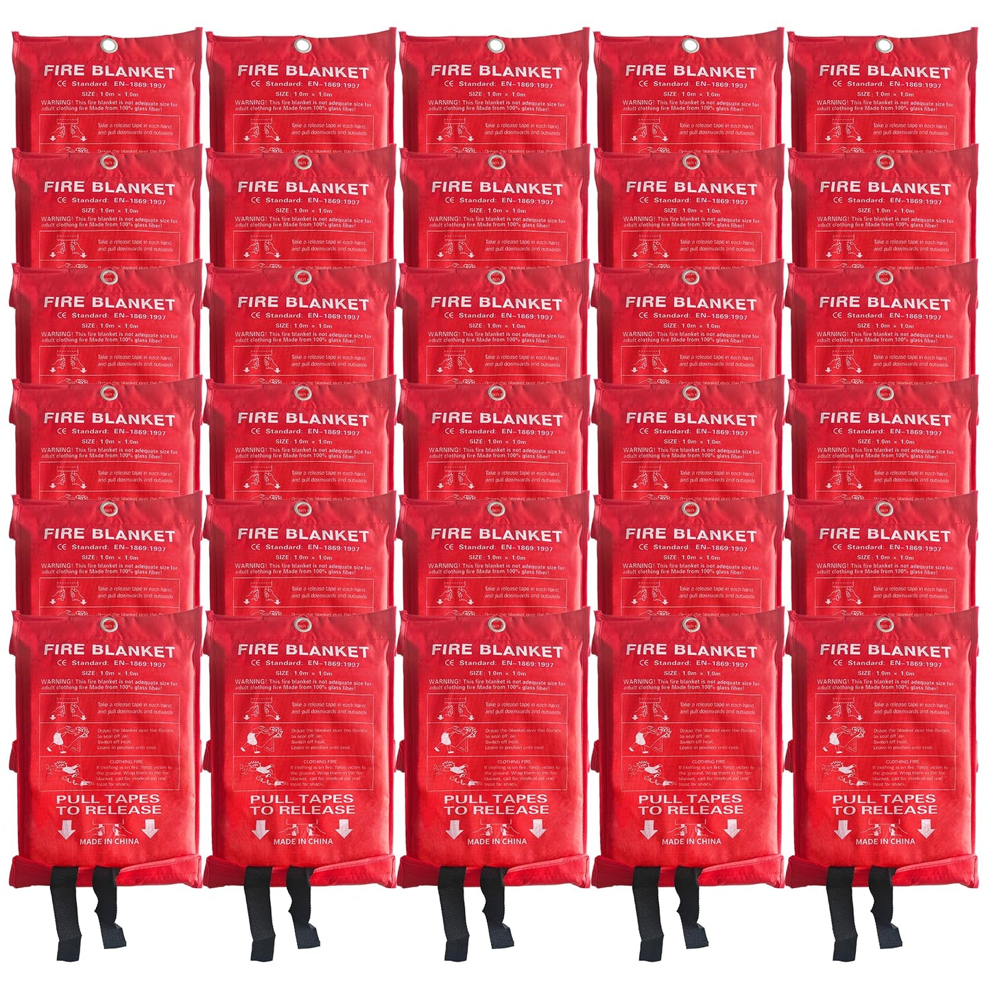 30 Packs Fire Blanket – 39.37x39.37 Inches, 1100℉ Heat Resistant, Emergency Fire Suppression Blanket for Kitchen, Home, Car, Camping – Easy to Use, Non-Toxic, Reusable, Compact & Lightweight