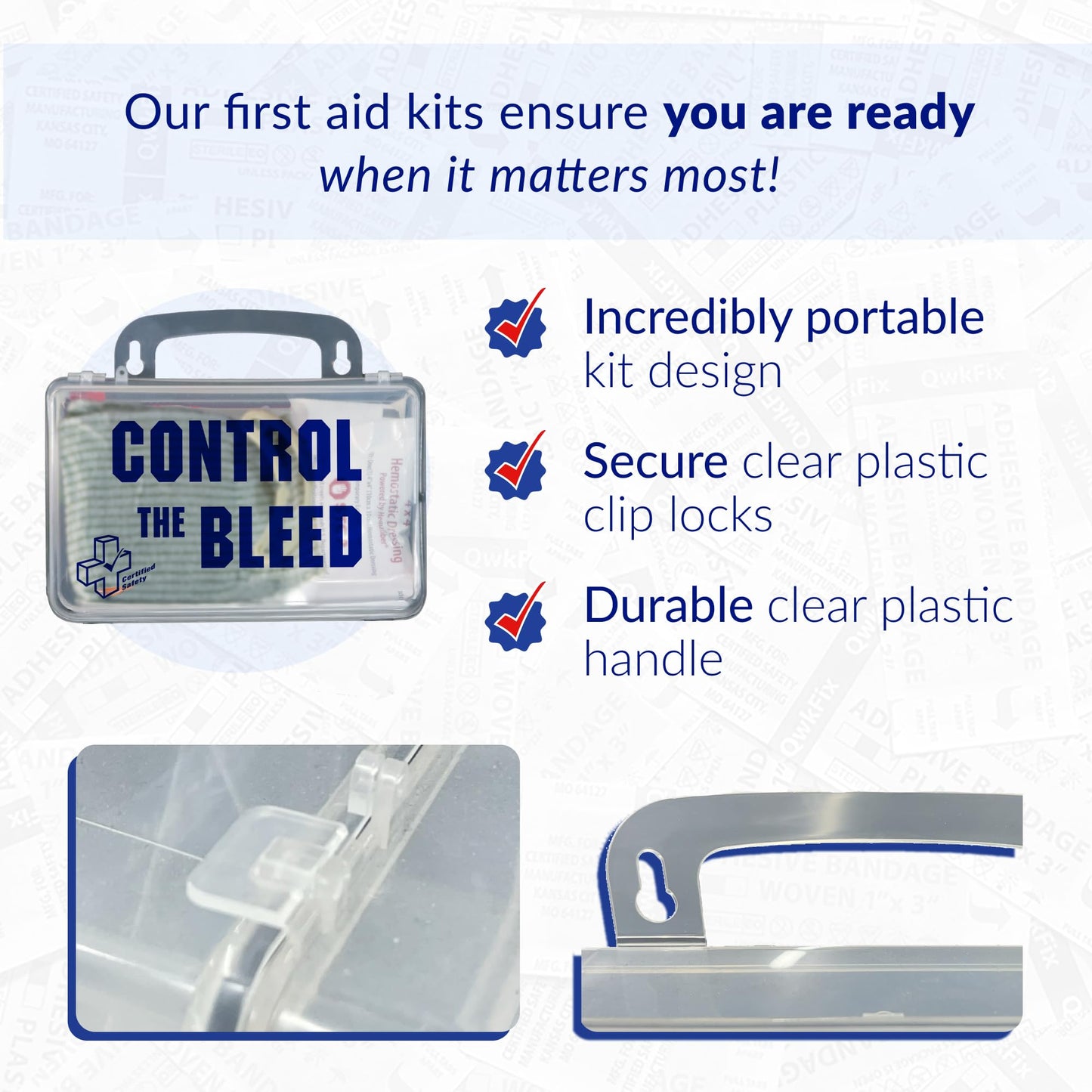 Certified Safety Mfg Control the Bleed Kit - 10pc USA-Made Control the Bleed Kit with Tourniquet, Gauze, Hemostatic Bandage, and More - Blood Clotting Products for Medical Trauma to Stop Bleeding