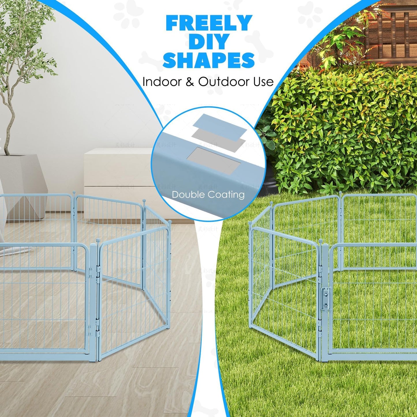 Blue Dog Playpen for Small/Medium Dogs - 32 inch 8 Panels Heavy Duty Metal Puppy Fence Outdoor Indoor with Door, Anti-Rust Foldable Puppy Pen Pet Enclosure, Portable Exercise Kennel for Camping, Yard
