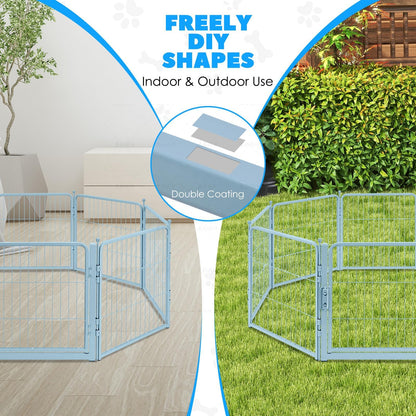 Blue Dog Playpen for Small/Medium Dogs - 32 inch 8 Panels Heavy Duty Metal Puppy Fence Outdoor Indoor with Door, Anti-Rust Foldable Puppy Pen Pet Enclosure, Portable Exercise Kennel for Camping, Yard