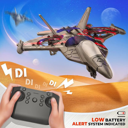 BEZGAR RC Plane | 2.4GHZ Remote Control Airplane Mini Stunt Plane Helicopter 360° Flip Fighter Jet Toy with Colorful LED Navigation Lights Red Toys for ages 8-13
