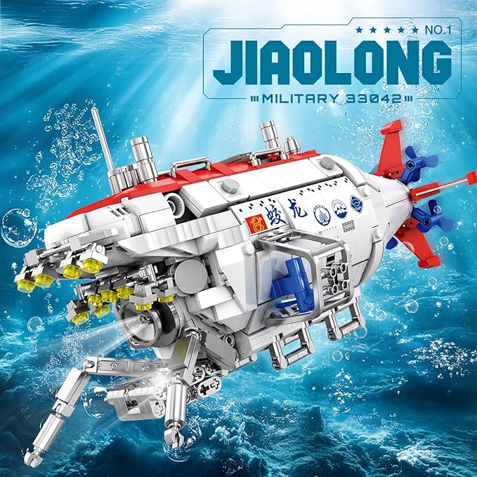 Reobrix Jiaolong Submarine Building Set for Adults Military Submarine Ship Toys with Lights 33042 Cool Decor Battleship Boat Model Kit Army Toy Gifts for Men Kids Aged 14+